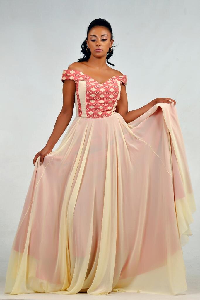 V-neck traditional maxi dress